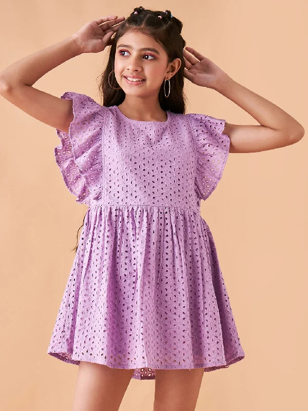 Girl's Lavender Cotton Solid Dress - Cherry & Jerry Tunics Stylish modern