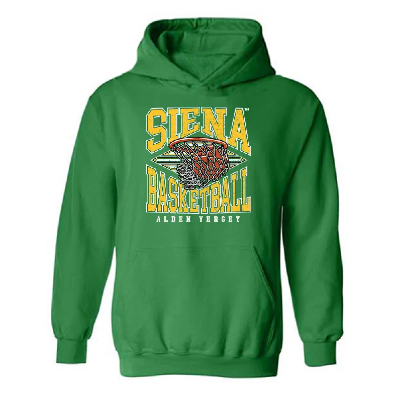 Siena - NCAA Women's Basketball : Alden Yergey - Classic Fashion Shersey Hooded Sweatshirt Hoodie with Monochrome Minimalist Simple Siena - NCAA Women's Basketball : Alden Yergey - Classic Fashion Shersey Hooded Sweatshirt Hoodie with Monochrome Minimalist Simple