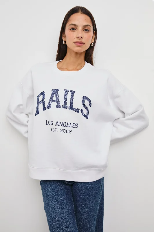 ANNIVERSARY SWEATSHIRT - IVORY NAVY Hoodie with Frayed Bohemian Relaxed
