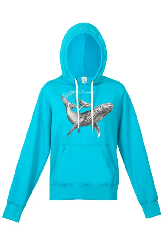 Womens - Humpback & Calf Print - Limited Edition - Hoodie Hoodie with Frayed Bohemian Relaxed Womens - Humpback & Calf Print - Limited Edition - Hoodie Hoodie with Frayed Bohemian Relaxed