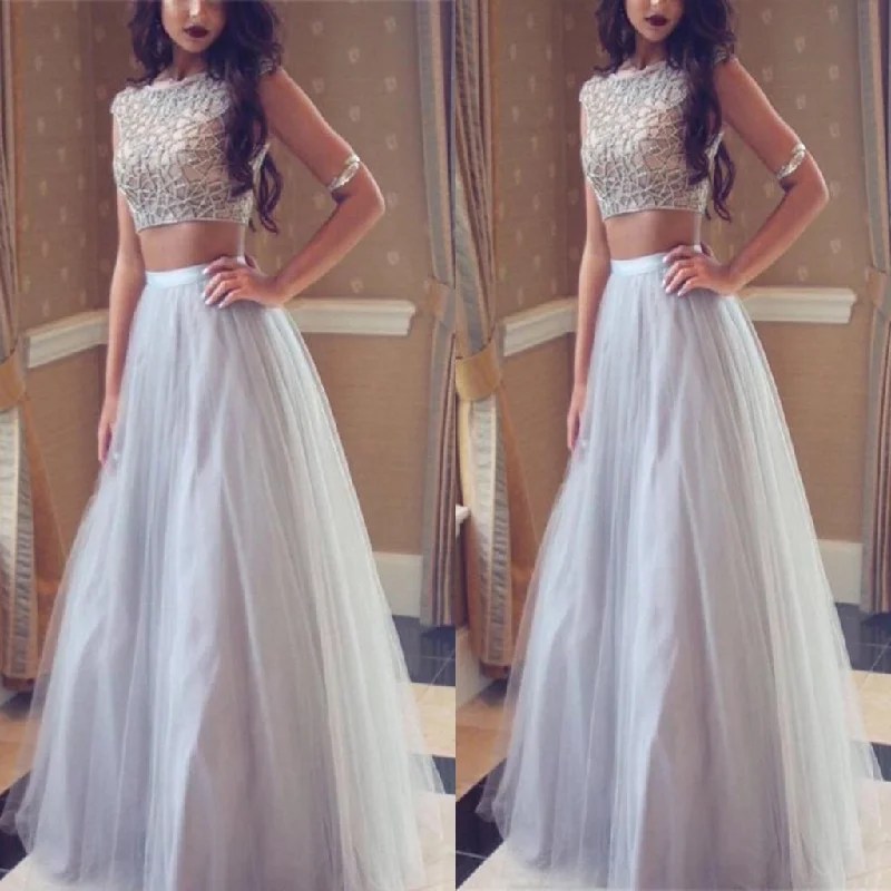 A-line White Two Piece Prom Dresses With Beaded/Beading Sleeveless,Evening Party Dress,PDY0276 A-Line Day Work A-line White Two Piece Prom Dresses With Beaded/Beading Sleeveless,Evening Party Dress,PDY0276 A-Line Day Work
