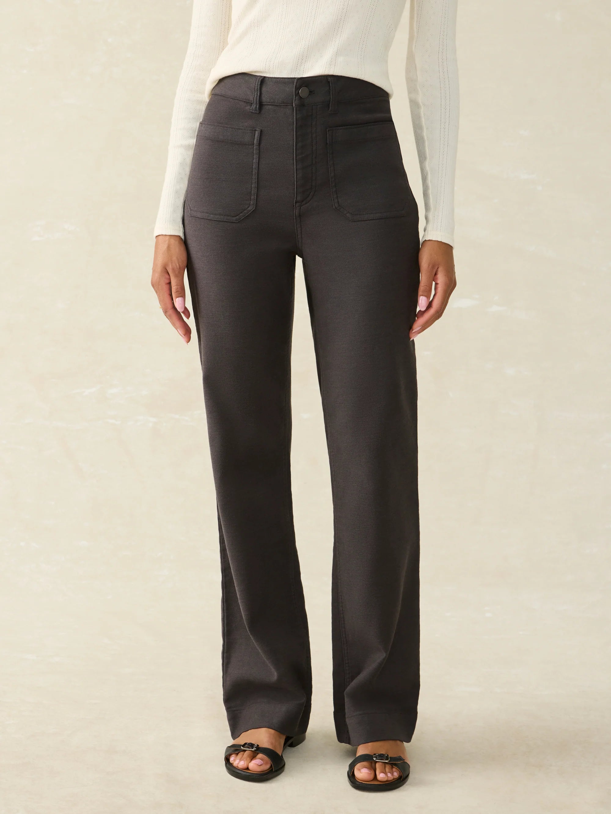 Faherty Stretch Terry Patch Pocket Pant- Washed Black Elegant High-Waist Pants