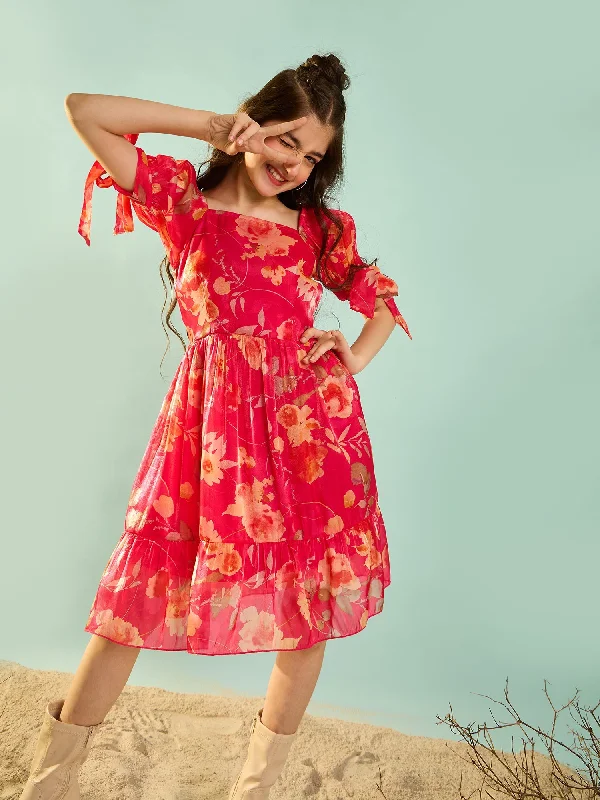 Girl's Pink Polyester Printed Dress - Cherry & Jerry Tunics Stylish modern