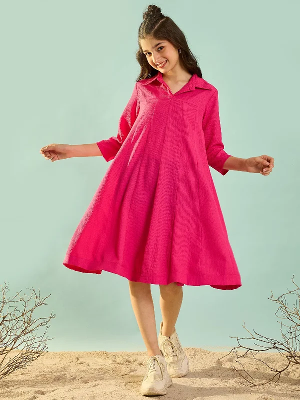 Girl's Magenta Polyester Printed Dress - Cherry & Jerry Tunics Plaid country