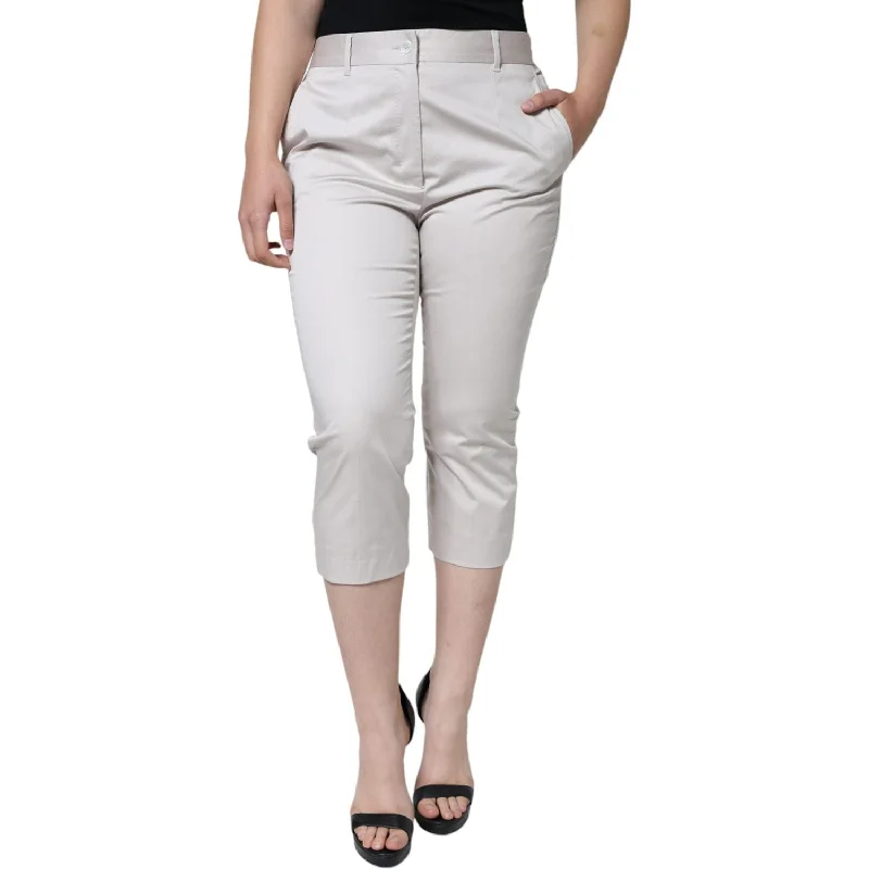 Dolce & Gabbana White Cotton Mid Waist Cropped Skinny Pants Trendy Tapered Pants
