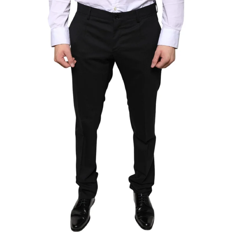Dolce & Gabbana Black Wool Skinny Dress Formal Pants Casual Plaid Pants