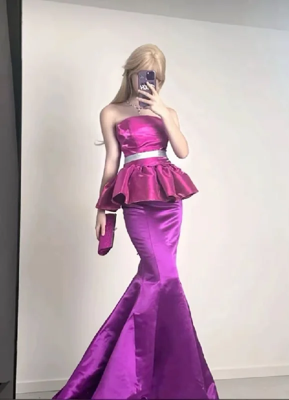 Unique Strapless Mermaid Satin Barbie Pink Long Evening Party Dress, D230 Tunics Versatile functional Unique Strapless Mermaid Satin Barbie Pink Long Evening Party Dress, D230 Tunics Versatile functional
