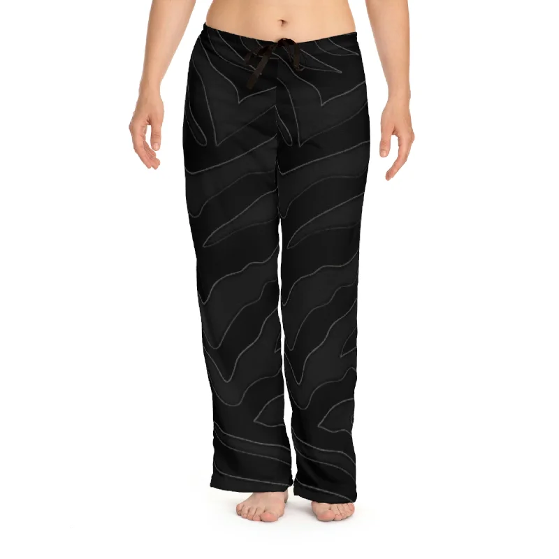 Black Zebra Print Women's Pajama Pants (AOP) Comfy Zip-Up Pants