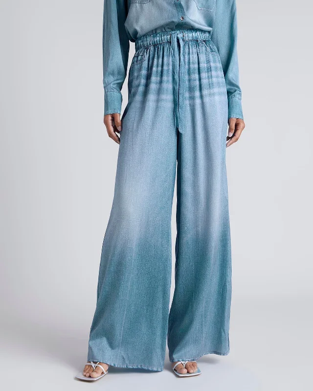 Kate Young x Splendid Silk Wide Leg Denim-Print Pant Cozy Jogger Leggings