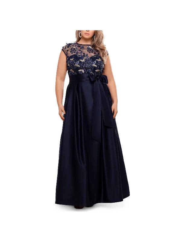 Plus Womens Sequined Floral Evening Dress Turtleneck Warm Winter