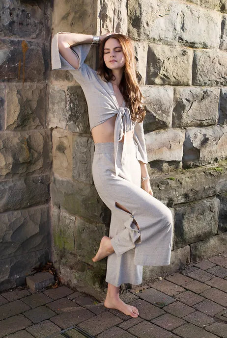 Aurora Wide Leg Pants in Organic Linen with Coconut Shell Buttons Relaxed Casual Leggings
