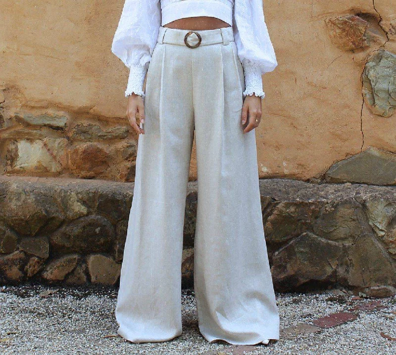 Dahlia Pant (Natural) Trendy High-Waist Trousers