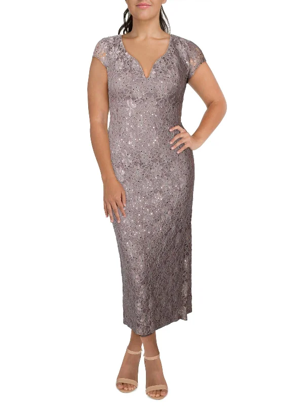 Petites Womens Sequined Lace Evening Dress Tunics Luxurious high-end