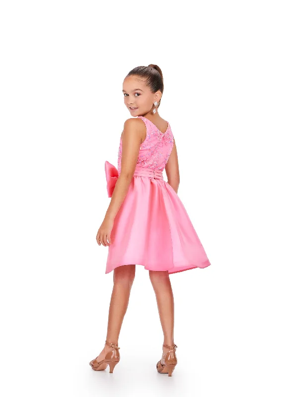 Ashley Lauren 8266 Short embellished Dress with Taffeta Overskirt with Bow Tunics Evening elegant