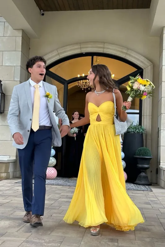 Yellow Sweetheart A-Line Long Formal Prom Gown Simple Party Dress, D555 Tunics Brand named