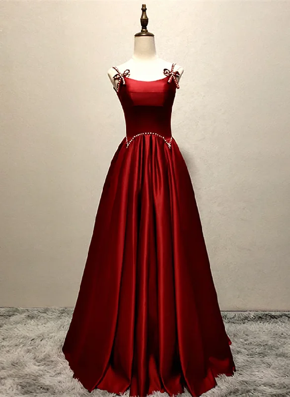 Wine Red Straps A-Line Satin Long Formal Party Dress with Pearls MD7357 Tunics Business professional Wine Red Straps A-Line Satin Long Formal Party Dress with Pearls MD7357 Tunics Business professional
