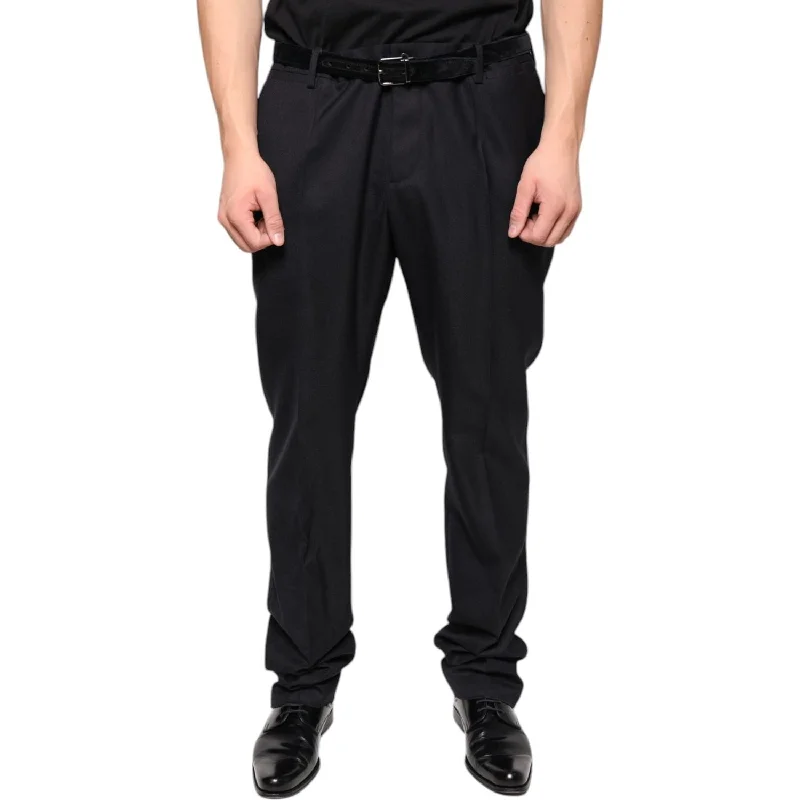 Dolce & Gabbana Black Wool Skinny Dress Formal Pants Elegant Wool Trousers