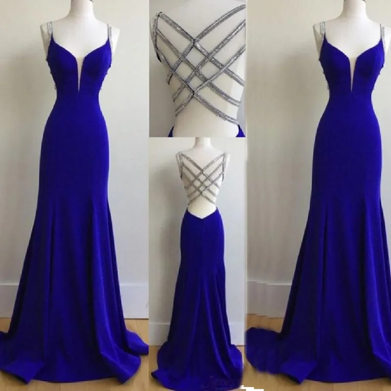 Spaghetti Straps Blue Long Mermaid Cheap Party Dress,Elegant Prom Dresses,Slit Formal Gowns For Teens PDY0228 Tunics Sophisticated sleek