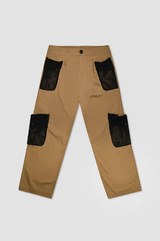 Net Pocket Cargo Pants Unisex Chic Faux Leather Pants