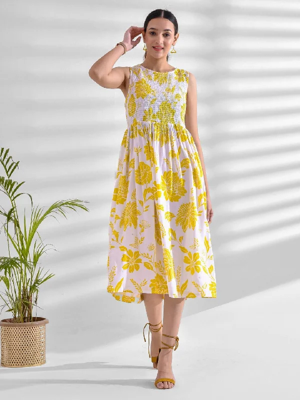 Flared Printed Viscose Rayon Dress Boat Neckline Classic