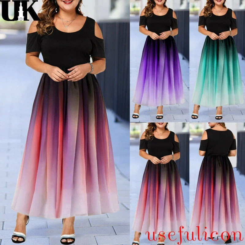 Party Dress Slim Fit Sexy Gradient Off Shoulder Plus Size Women Long Dress empire Waist empire