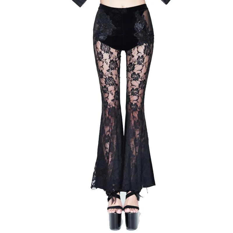 EPT005 transparent rose patterned lace velvet stretchy bell-bottom pants with flowers Comfy Athletic Pants EPT005 transparent rose patterned lace velvet stretchy bell-bottom pants with flowers Comfy Athletic Pants