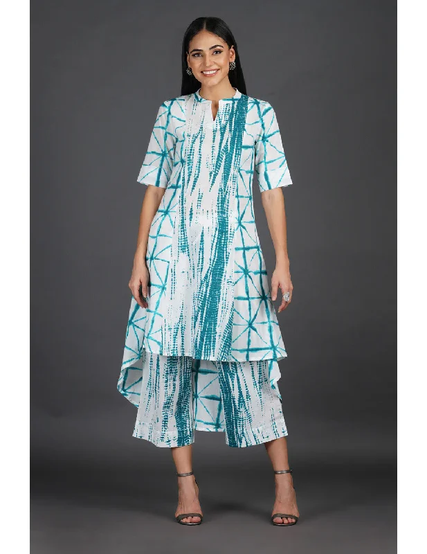 Blue Shibori Print Kurta with Pants Formal Linen Trousers