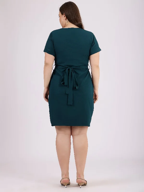 Women's Blue Polyester Self Design Dress - Curvy Lane Shift Classic Vintage