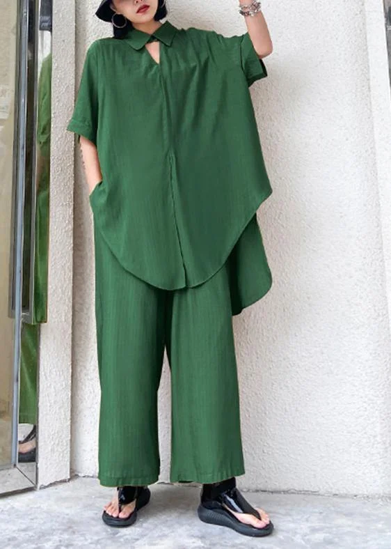 Women's retro plus size was thin and windy and wide-leg pants green two-piece suit Casual Wide Pants Women's retro plus size was thin and windy and wide-leg pants green two-piece suit Casual Wide Pants