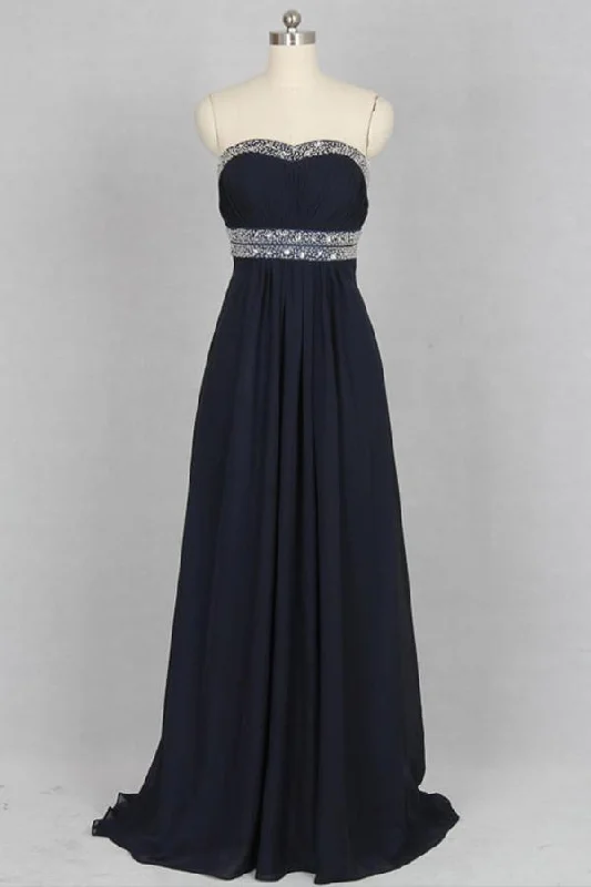 Sweetheart Chiffon Crystals Black Long Prom/Party Dress M1308 Tunics Timeless classic