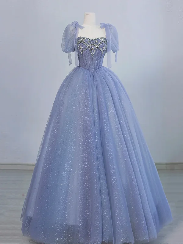 Tulle Beaded Prom Dress, A-Line Short Sleeve Evening Party Dress MD7201 Tunics Sophisticated sleek