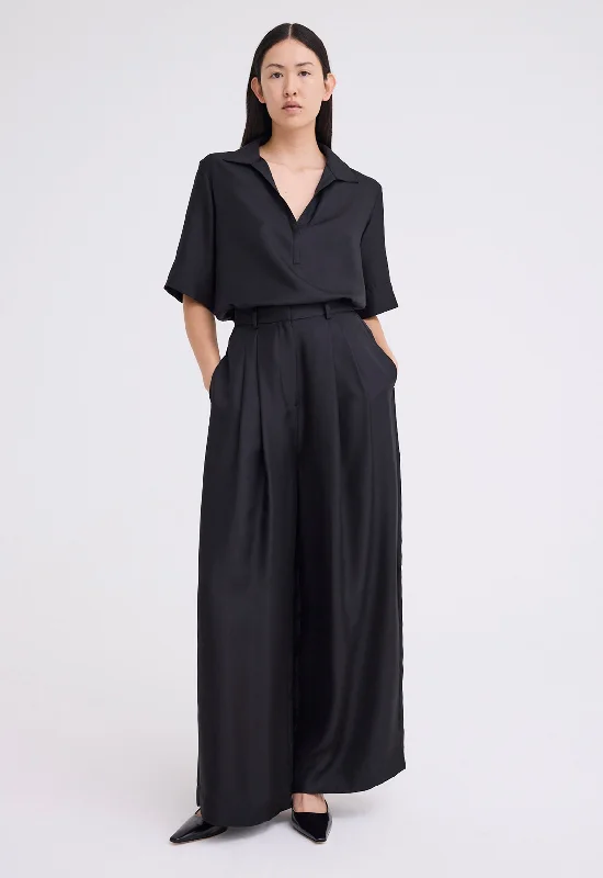 Poirot Silk Twill Pant - Black Formal Slim Pants