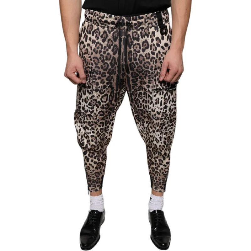Dolce & Gabbana Brown Leopard Polyester Jogger Pants Comfortable Jogger Trousers