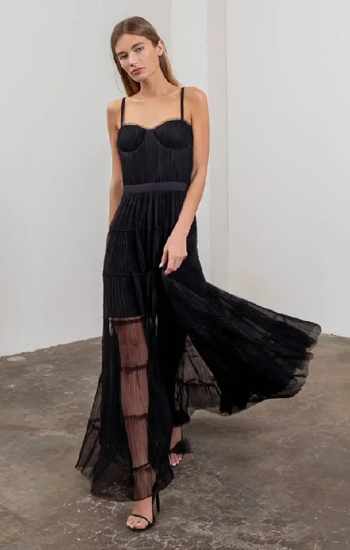 Pleated Tulle Semi Sheer Dress Tunics Silk luxurious