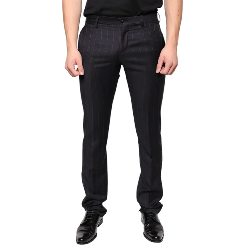 Dolce & Gabbana Black Stripes Skinny Men Dress Pants Warm Wool Trousers