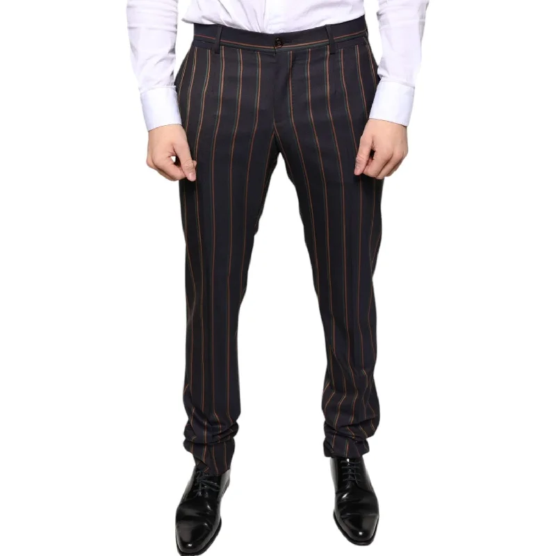 Dolce & Gabbana Brown Stripes Skinny Men Dress Pants Fashionable Track Pants