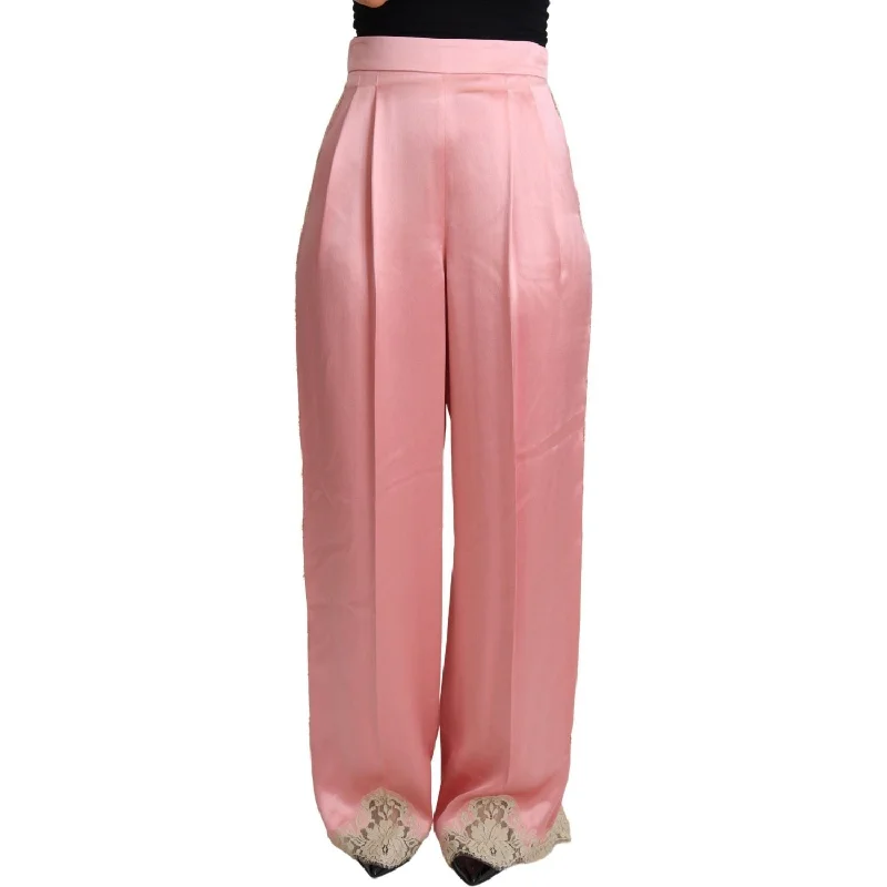Dolce & Gabbana Silk Blend Satin Wide-Leg Pants in Pink Casual Drawstring Pants