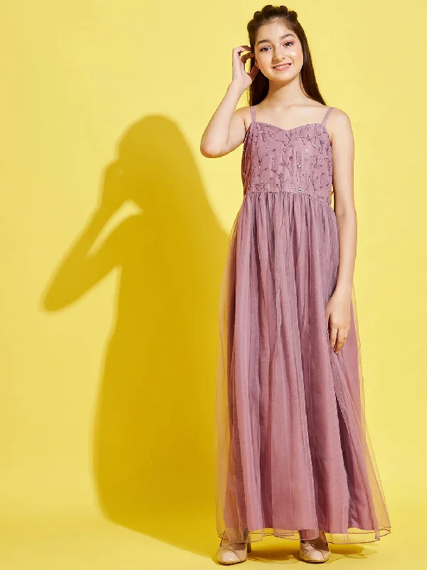 Girl's Mauve Polyester Embroidered Dress - Cherry & Jerry Tunic Top Casual