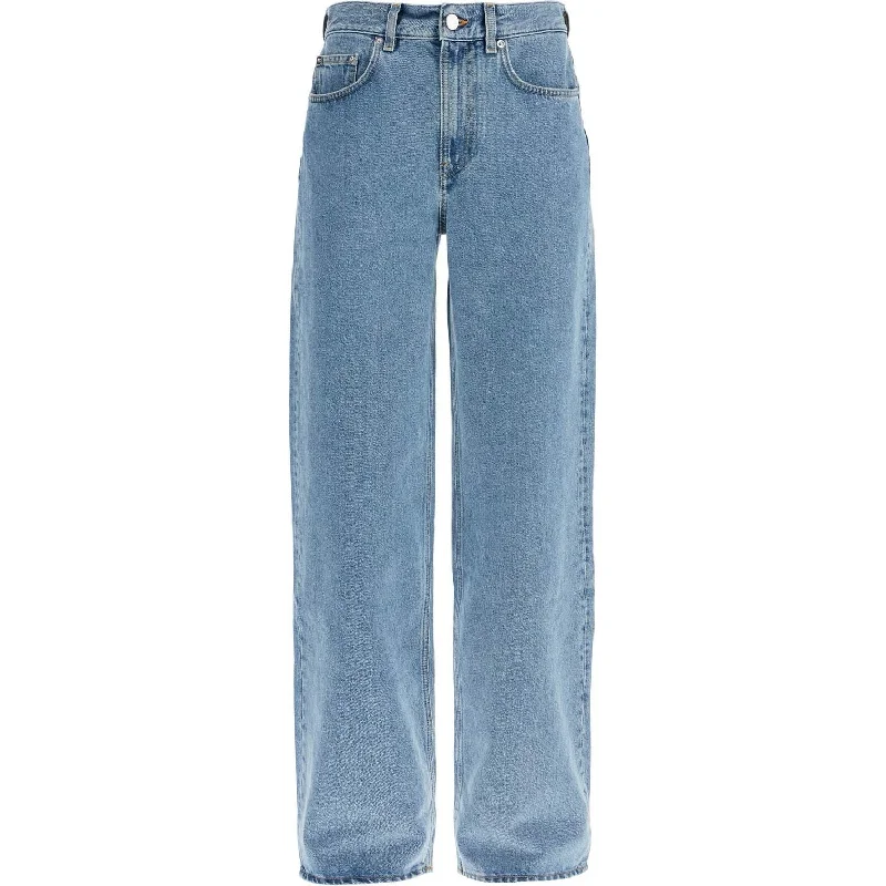 Loulou Studio organic denim wide leg high waist light blue washed pants Formal Linen Trousers