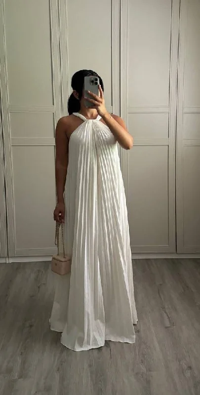 White Halter A-Line Pleated Long Party Dress Fashion Dress for Women MD7346 Bodycon Fitted Nightout White Halter A-Line Pleated Long Party Dress Fashion Dress for Women MD7346 Bodycon Fitted Nightout