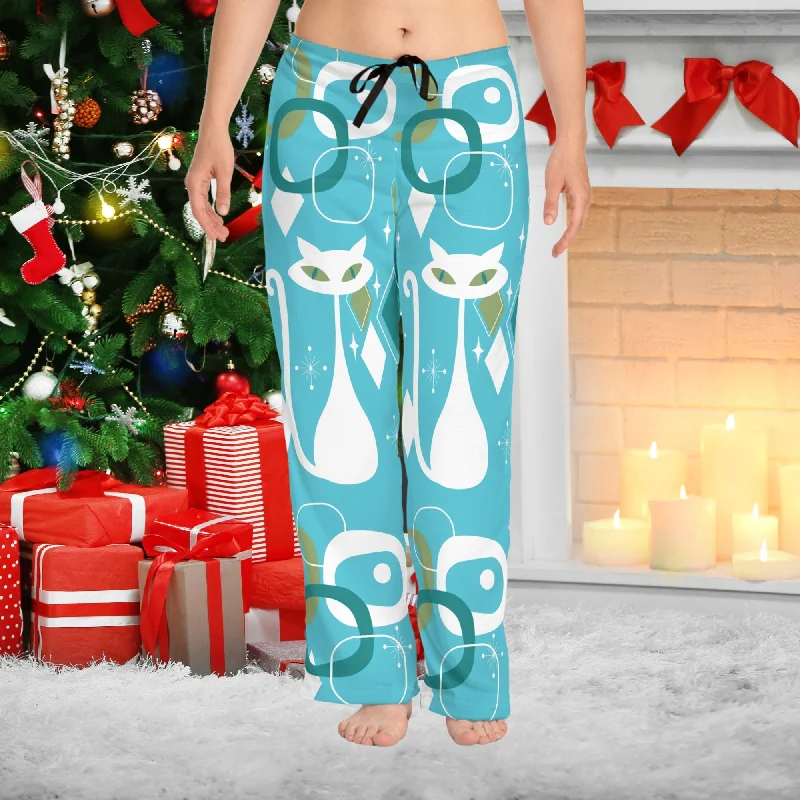 Atomic Cat Womens Pajama Bottoms, Mid Century Modern Loungewear, Retro 50s Vintage Lounge Pants Formal Linen Trousers Atomic Cat Womens Pajama Bottoms, Mid Century Modern Loungewear, Retro 50s Vintage Lounge Pants Formal Linen Trousers
