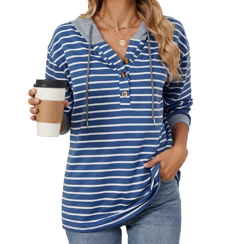 Casual Striped Long Sleeves Hoodies Hoodie with Hem Drawcord Adjustable Customizable Casual Striped Long Sleeves Hoodies Hoodie with Hem Drawcord Adjustable Customizable
