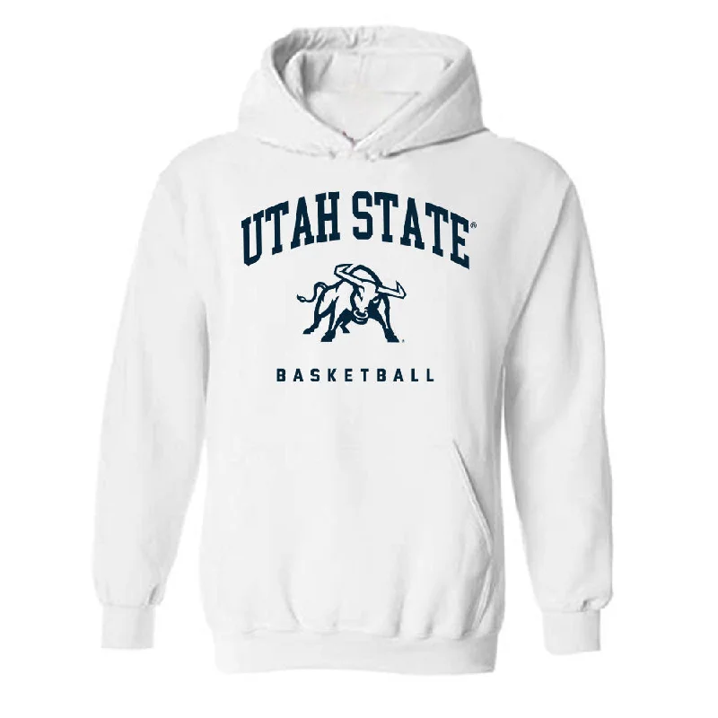 Utah State - NCAA Women's Basketball : Mia Tarver - Hooded Sweatshirt Hoodie with Hem Lace Feminine Delicate