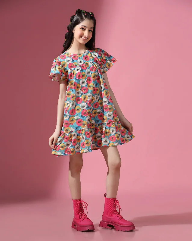 Girl's Multi Cotton Printed Dress - Cherry & Jerry Tunics Leisure comfortable