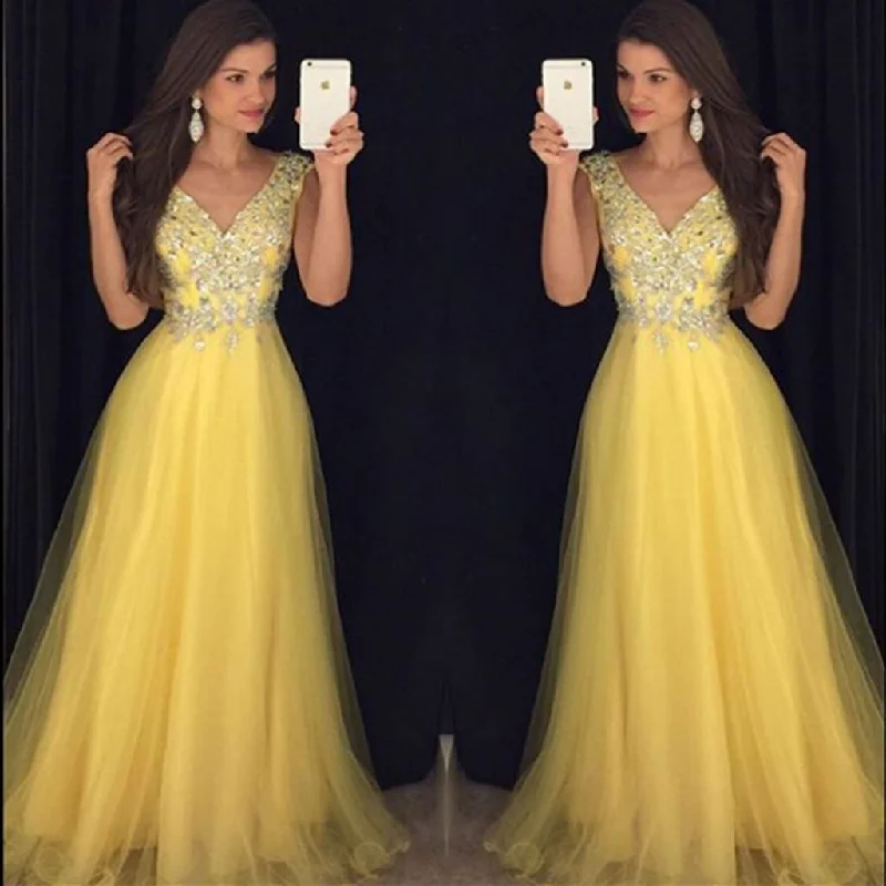 Pretty Beading V Neck Long Yellow Prom Dresses, Formal Evening Gowns,Evening Party Dresses,PDY0291 Halter Neckline Beach Pretty Beading V Neck Long Yellow Prom Dresses, Formal Evening Gowns,Evening Party Dresses,PDY0291 Halter Neckline Beach