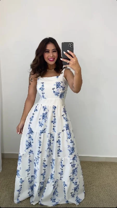 White Straps A-Line Floral Fashion Vacation Dress Long Party Dress, D204 Tunics Top Casual White Straps A-Line Floral Fashion Vacation Dress Long Party Dress, D204 Tunics Top Casual