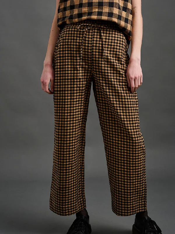 Emmy Drawstring Pant (Black and Tan Small Gingham) Stylish Slim Trousers