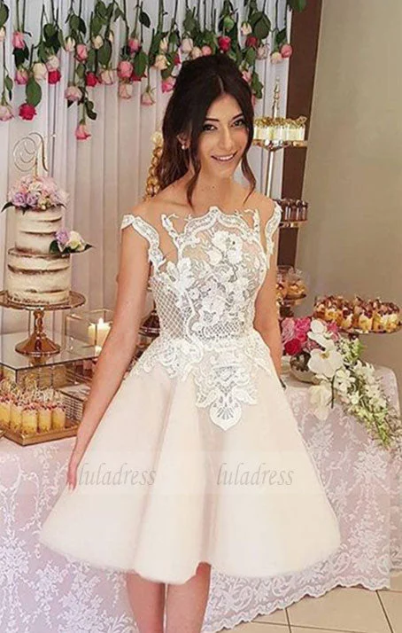 Appliques Tulle Party Dress, Sheer Back Short Homecoming Dress, Elegant Prom Dress Tunics Practical durable