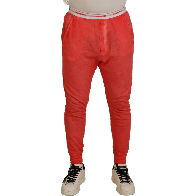 Dsquared² Orange Cotton Elastic Waist Logo Men Pants Elegant Trouser Pants