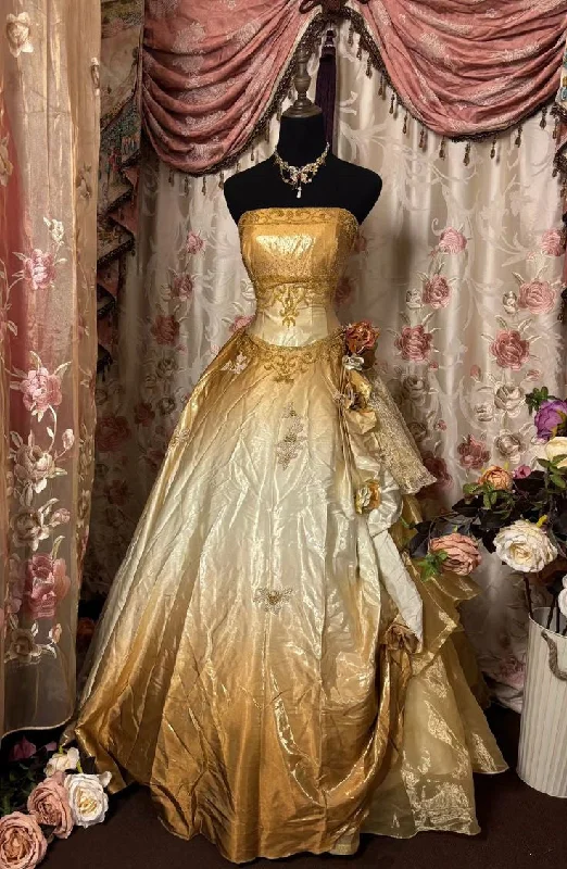 Sunset Ombre Strapless A-Line Satin Long Party Dress Vintage Evening Dress, D393 Tunics Favorite customer